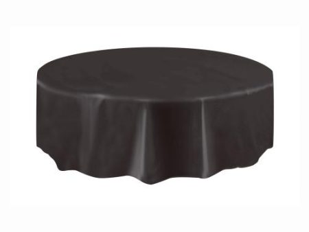 Black Solid Round Plastic Table Cover, 84  Online now