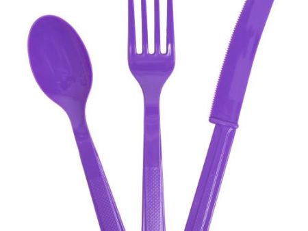 Neon Purple Solid Assorted Plastic Cutlery, 18ct Cheap