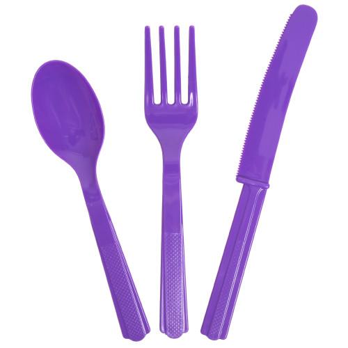 Neon Purple Solid Assorted Plastic Cutlery, 18ct Cheap