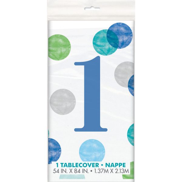 Blue Dots 1st Birthday Rectangular Plastic Table Cover, 54 x84  Hot on Sale