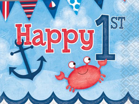 Little Sailor Nautical First Birthday Beverage Napkins, 16ct Discount