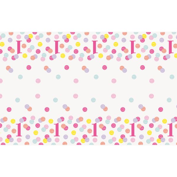 Pink Dots 1st Birthday Rectangular Plastic Table Cover, 54 x84  on Sale