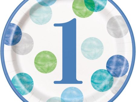 Blue Dots 1st Birthday Round 9  Dinner Plates, 8ct Online now