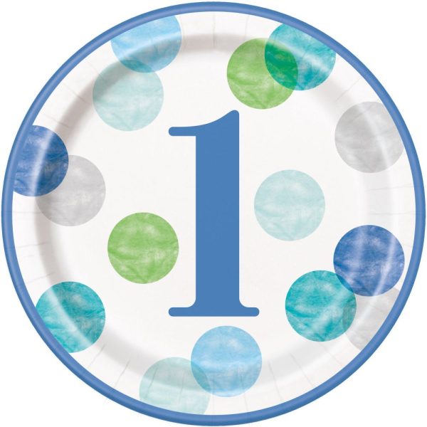 Blue Dots 1st Birthday Round 9  Dinner Plates, 8ct Online now