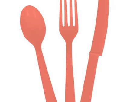 Coral Solid Assorted Plastic Cutlery, 18ct For Cheap