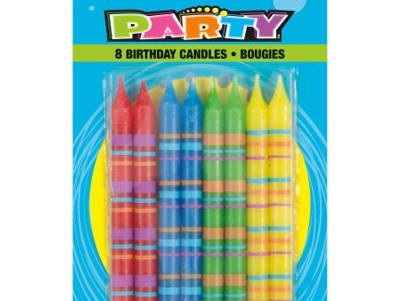 Multi-Color Striped Birthday Candles, 8ct Sale