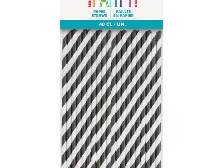 Black Striped Paper Straws, 40ct on Sale